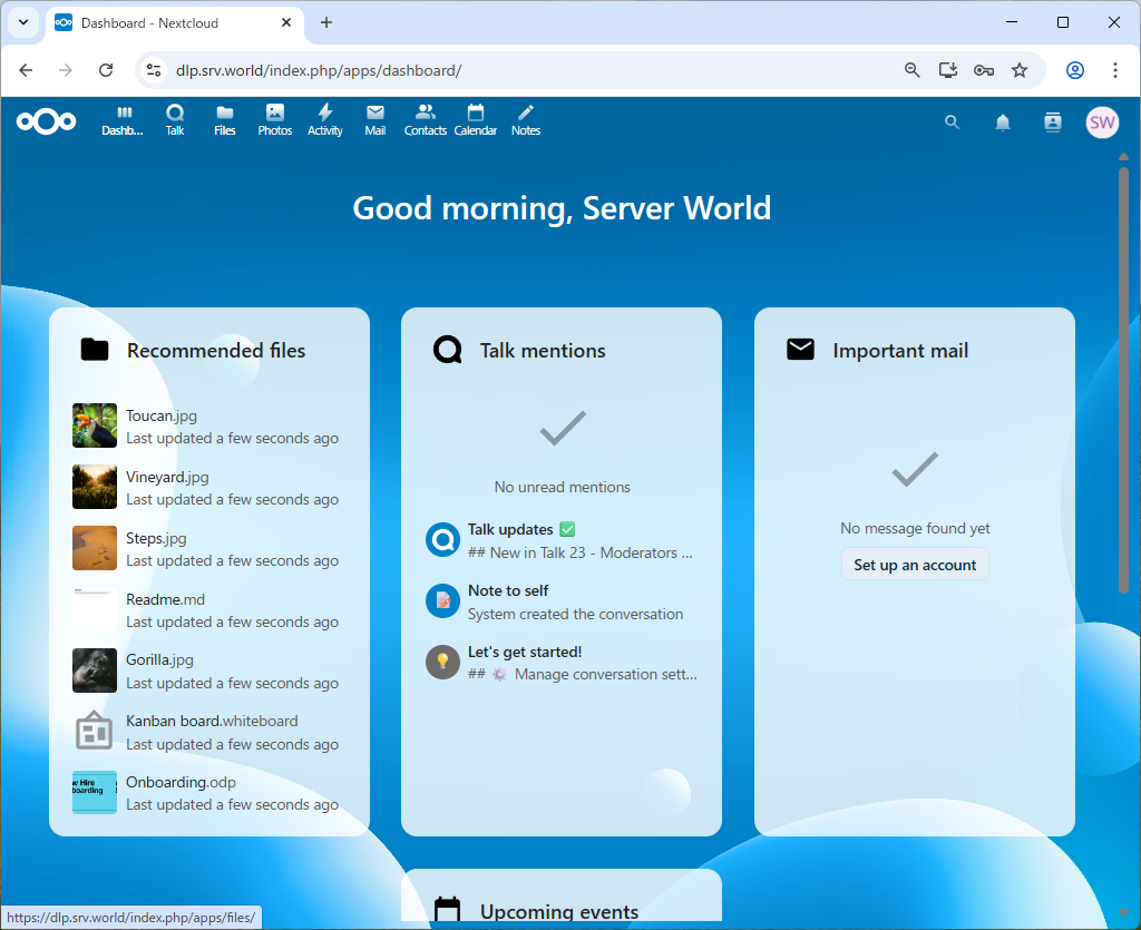 openSUSE Leap 16 : NextCloud : Upload Files : Server World