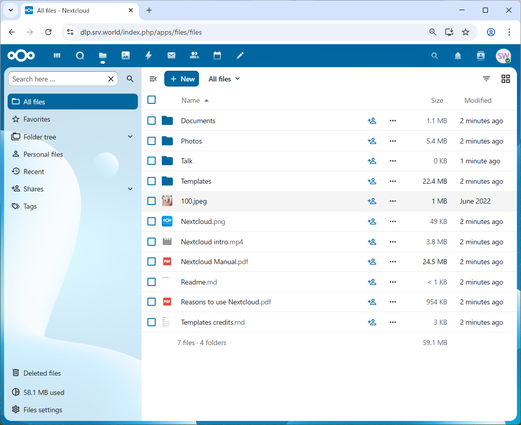 openSUSE Leap 16 : NextCloud : Upload Files : Server World