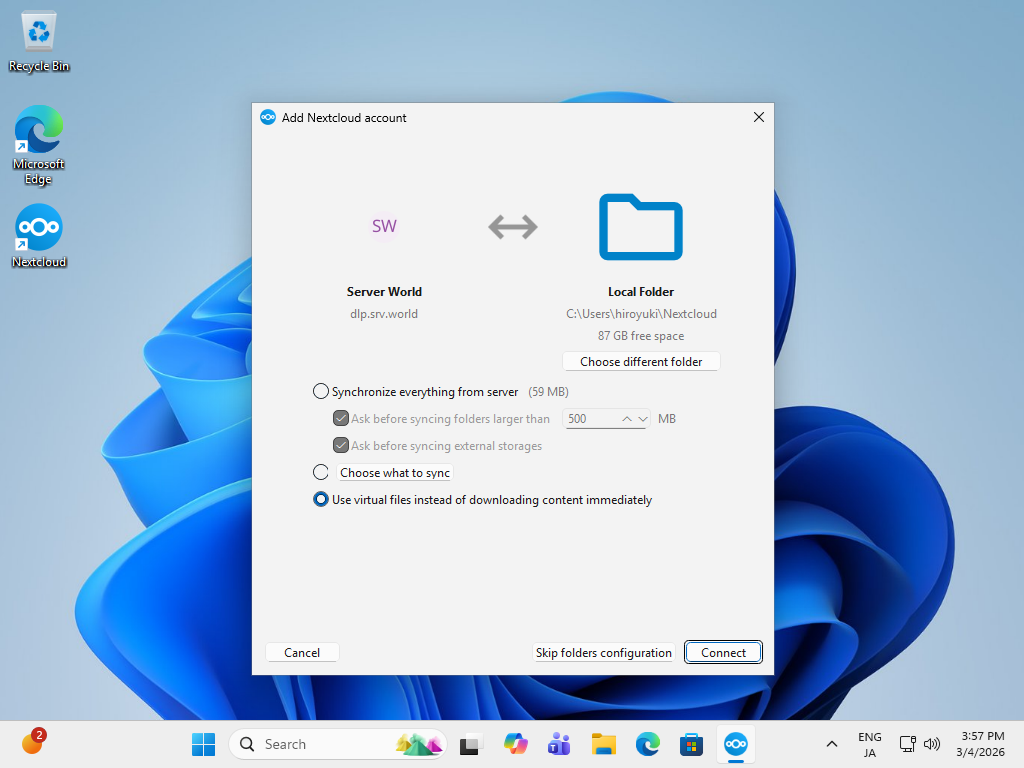 openSUSE Leap 16 : NextCloud : Access via Desktop Client : Server World