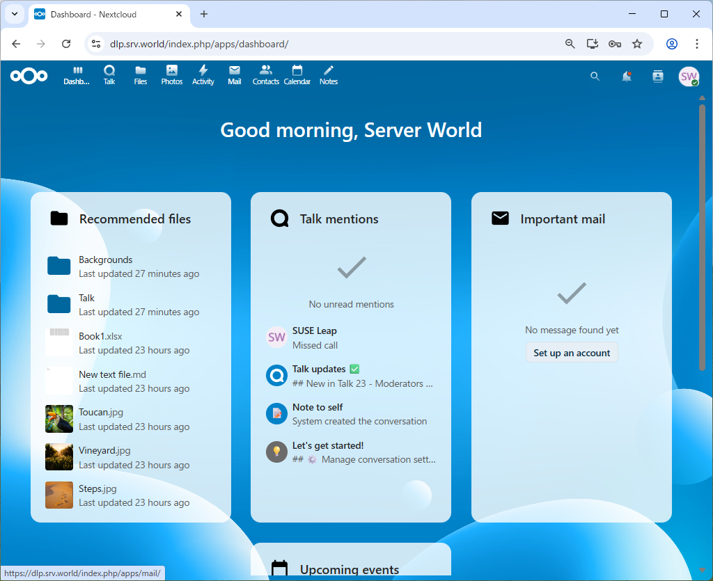 openSUSE Leap 16 : NextCloud : Use Mail : Server World
