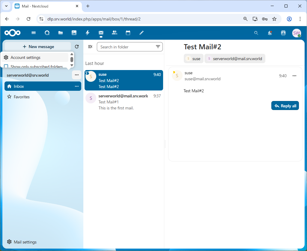 openSUSE Leap 16 : NextCloud : Use Mail : Server World