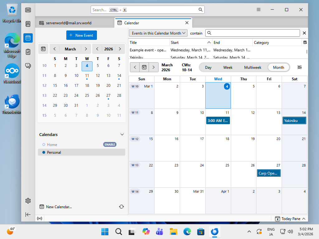 openSUSE Leap 16 : NextCloud : Use Calendar : Server World