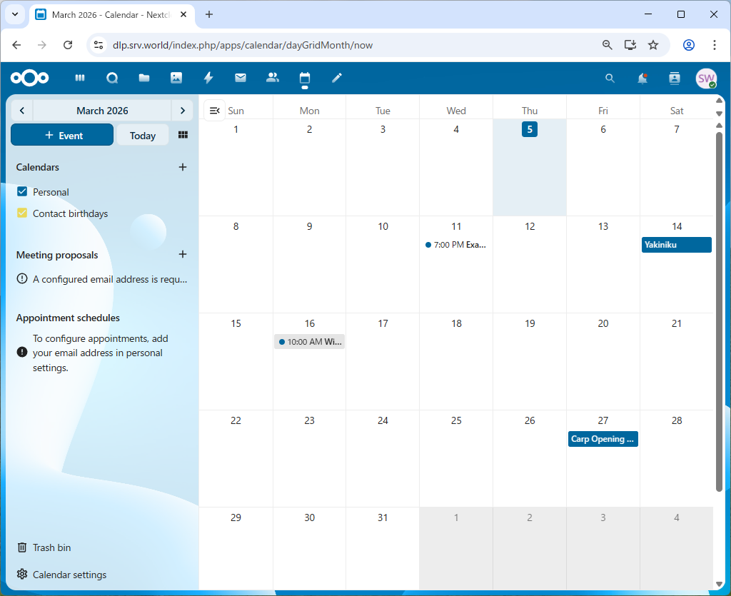 openSUSE Leap 16 : NextCloud : Use Calendar : Server World