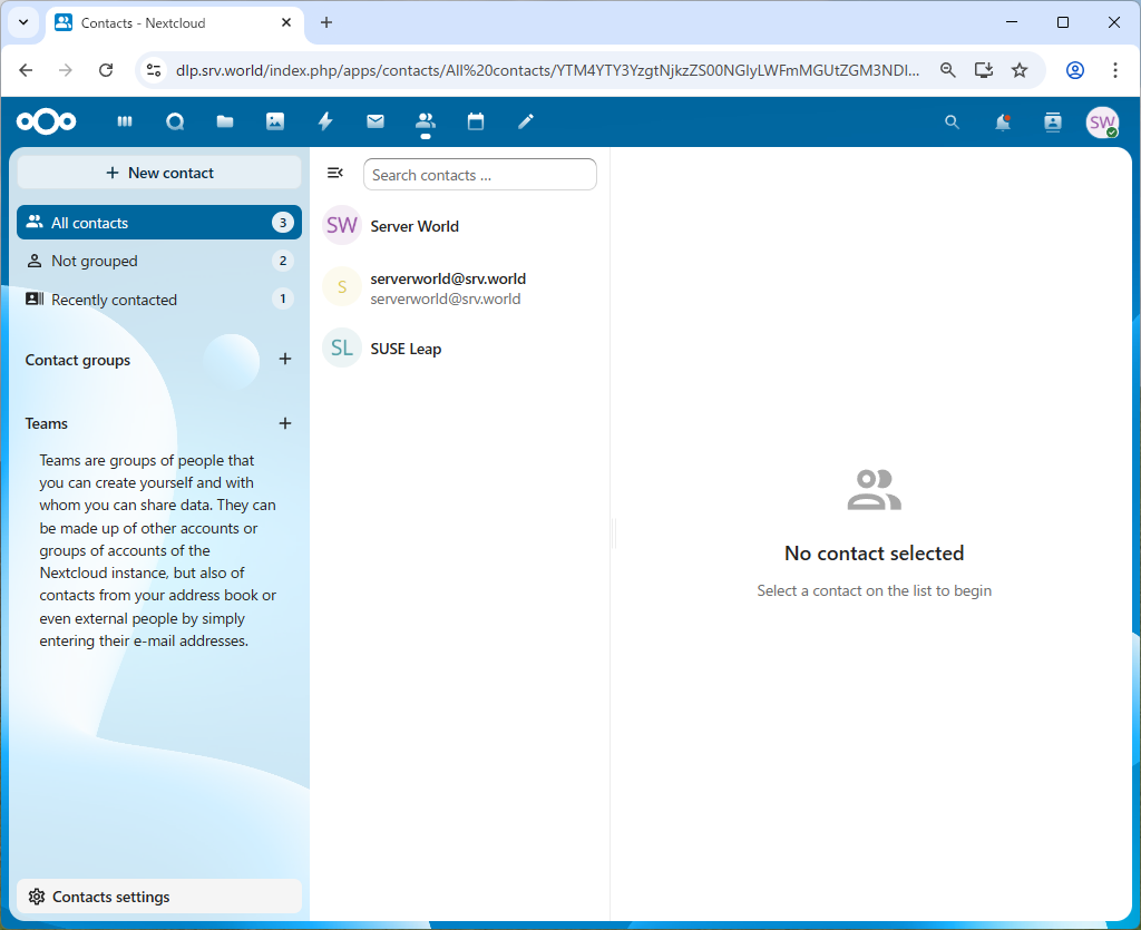 openSUSE Leap 16 : NextCloud : Use Address Book : Server World