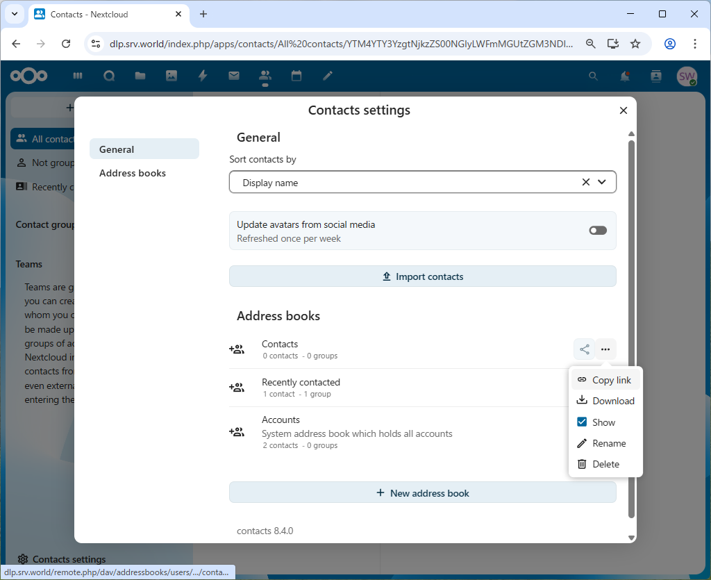 openSUSE Leap 16 : NextCloud : Use Address Book : Server World