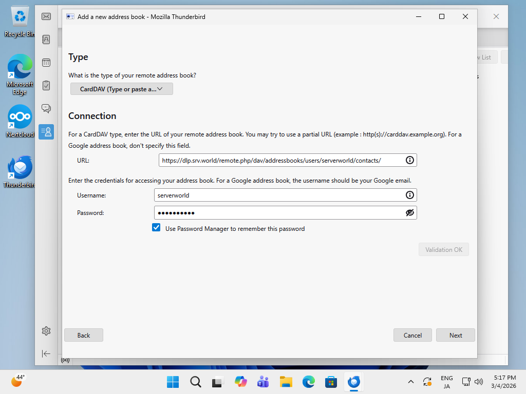openSUSE Leap 16 : NextCloud : Use Address Book : Server World
