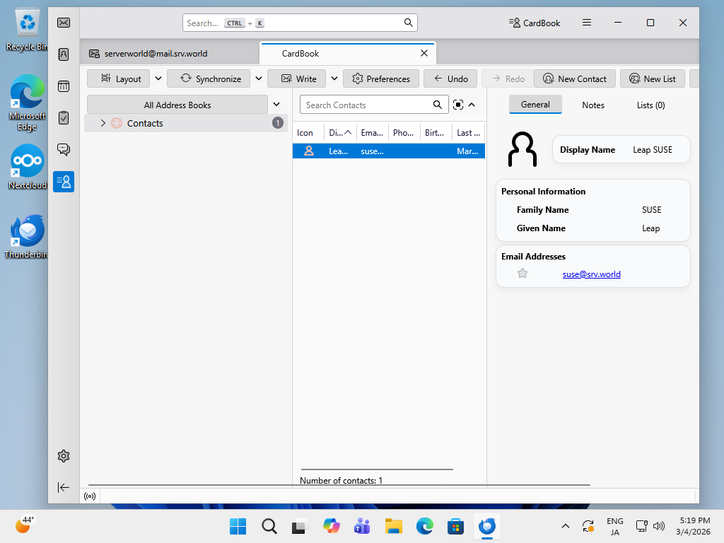 openSUSE Leap 16 : NextCloud : Use Address Book : Server World