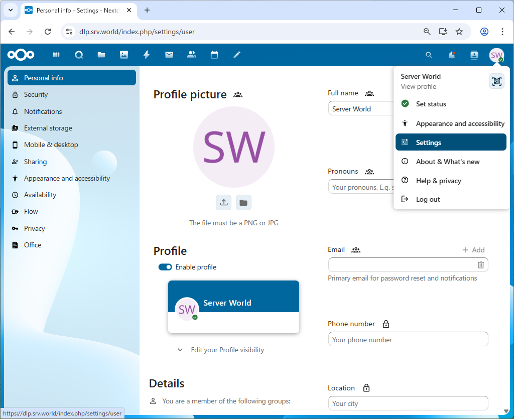 openSUSE Leap 16 : NextCloud : Use External Storage : Server World