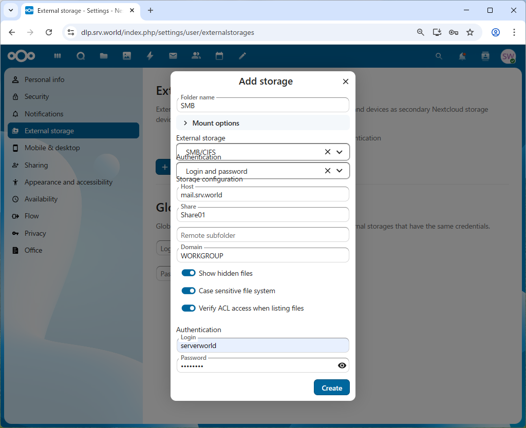 openSUSE Leap 16 : NextCloud : Use External Storage : Server World