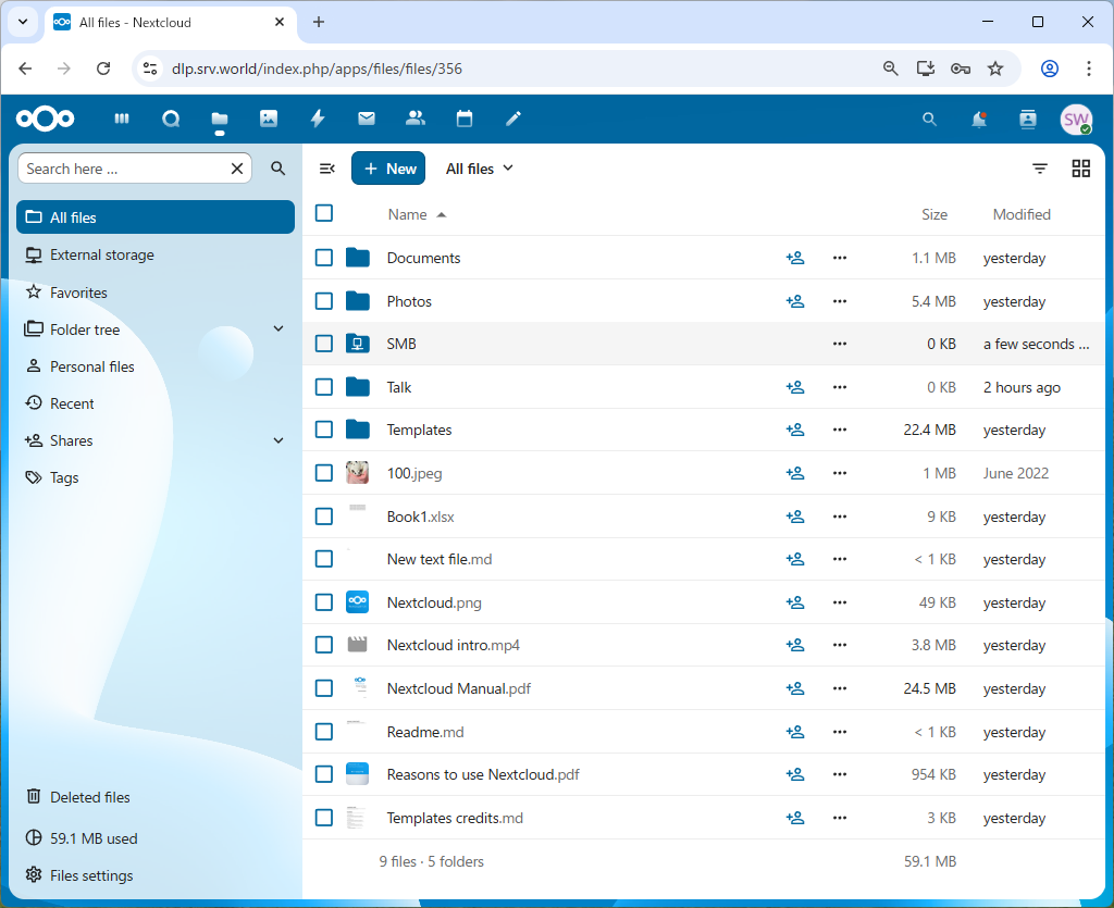 openSUSE Leap 16 : NextCloud : Use External Storage : Server World