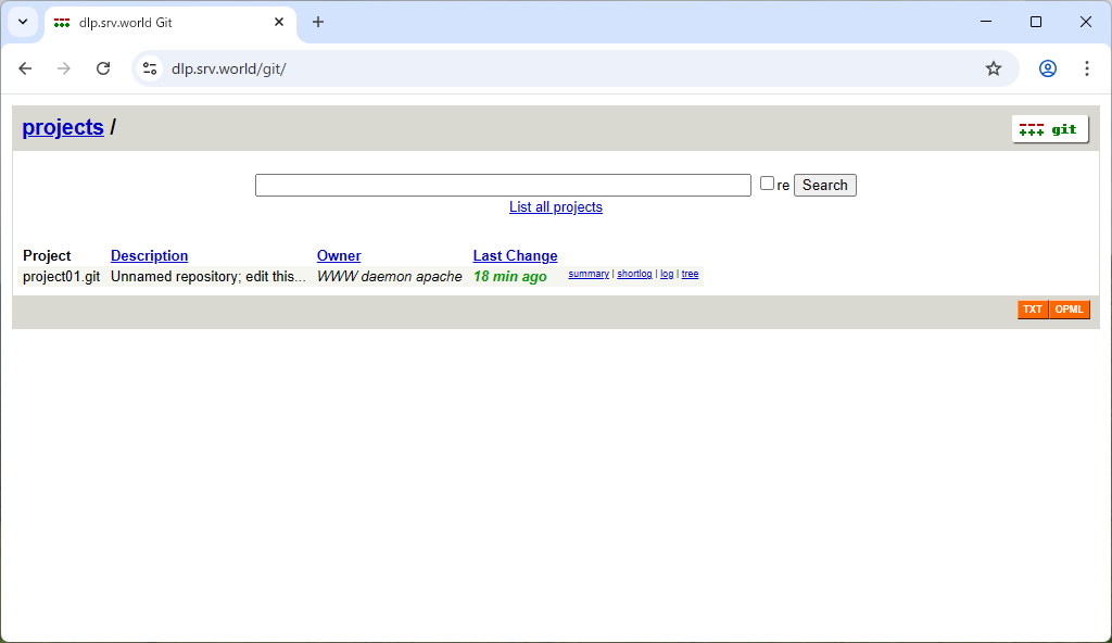 openSUSE Leap 16 : Git : Gitweb インストール : Server World