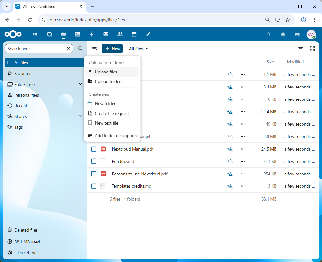 openSUSE Leap 16 : NextCloud : ファイルを保管する : Server World